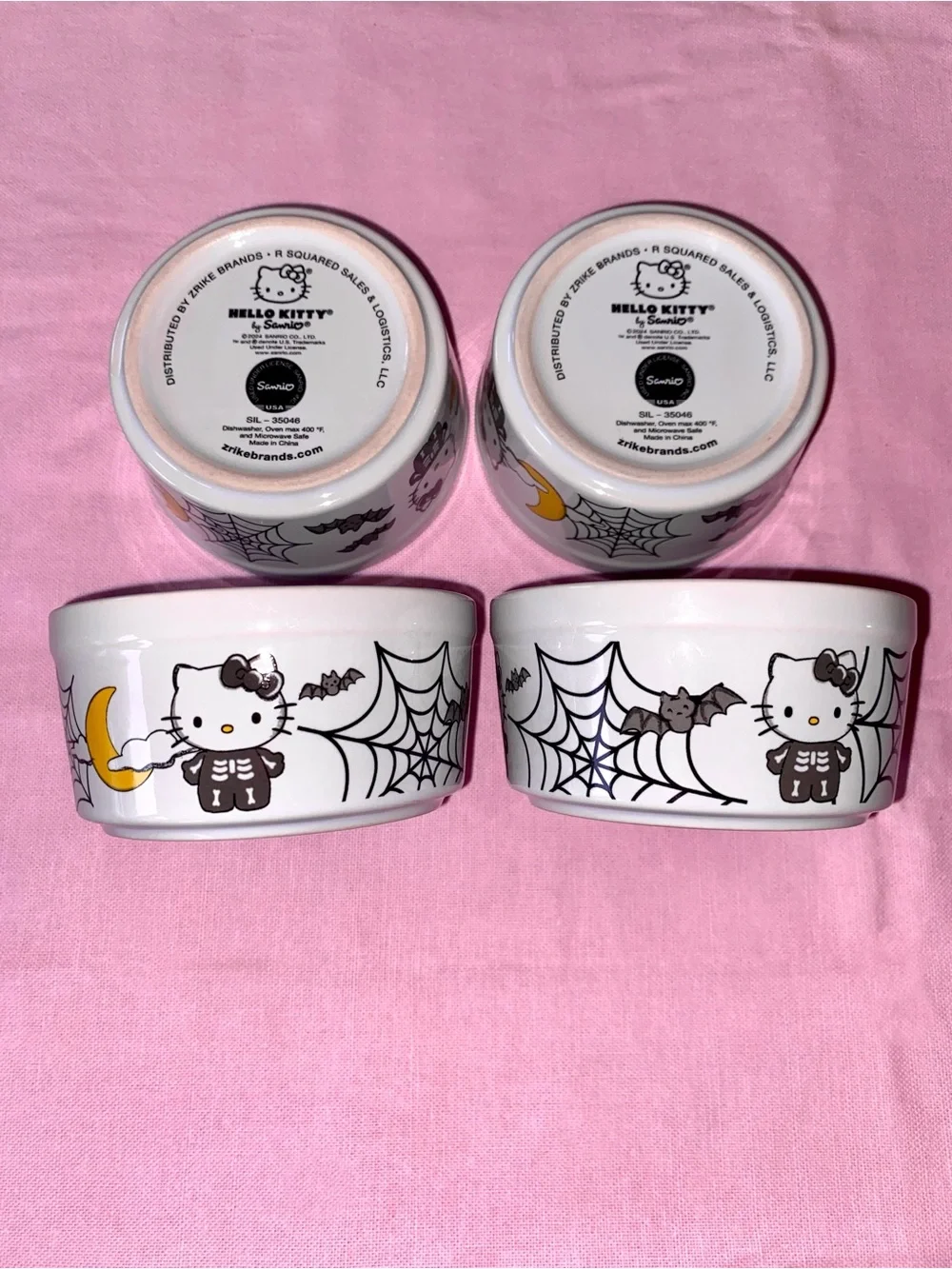 Hello Kitty Halloween Ceramic Ramekin Bowl Set Skeleton Moon Skull Spooky Spider